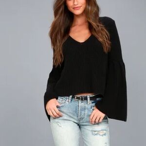 Free People Damsel Black Bell Sleeve Knit Sweater